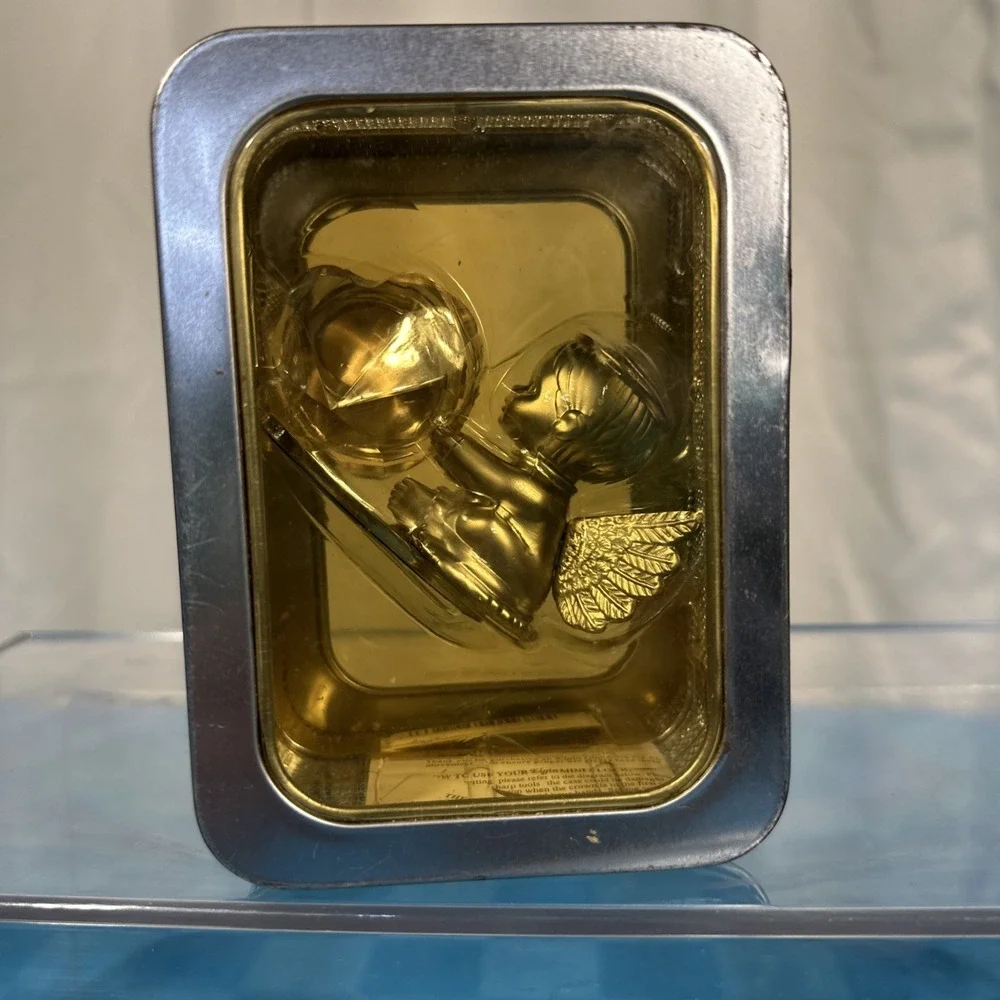 Elgin Collectible Mini Clock Angel Quartz New Gold Tone Never Opened Stone Heart